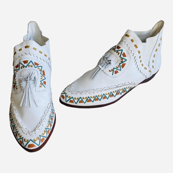 Vintage L J Simone Comanche White Ankle Boot Leather Southwest Size 8.5B - Picture 2 of 11